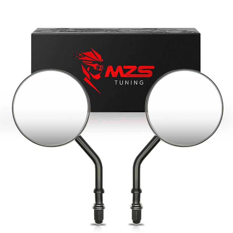MZS Motorcycle Mirrors - Rear View Mirror 3" Round Black Side Compatible with FLHTC FLHT FLHR FLHX FLTRX FLSTN FLSTC FLTRU FXDB FXDF Road King Sportster Street Glide Electra Dyna Softail Ultra V-rod - Image 1